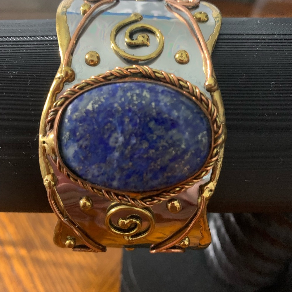 Blue Stone Tri-color Cuff Bracelet